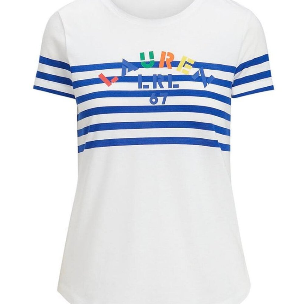 Lauren Ralph Lauren women’s LRL 67 T-shirt in White and Blue, size M